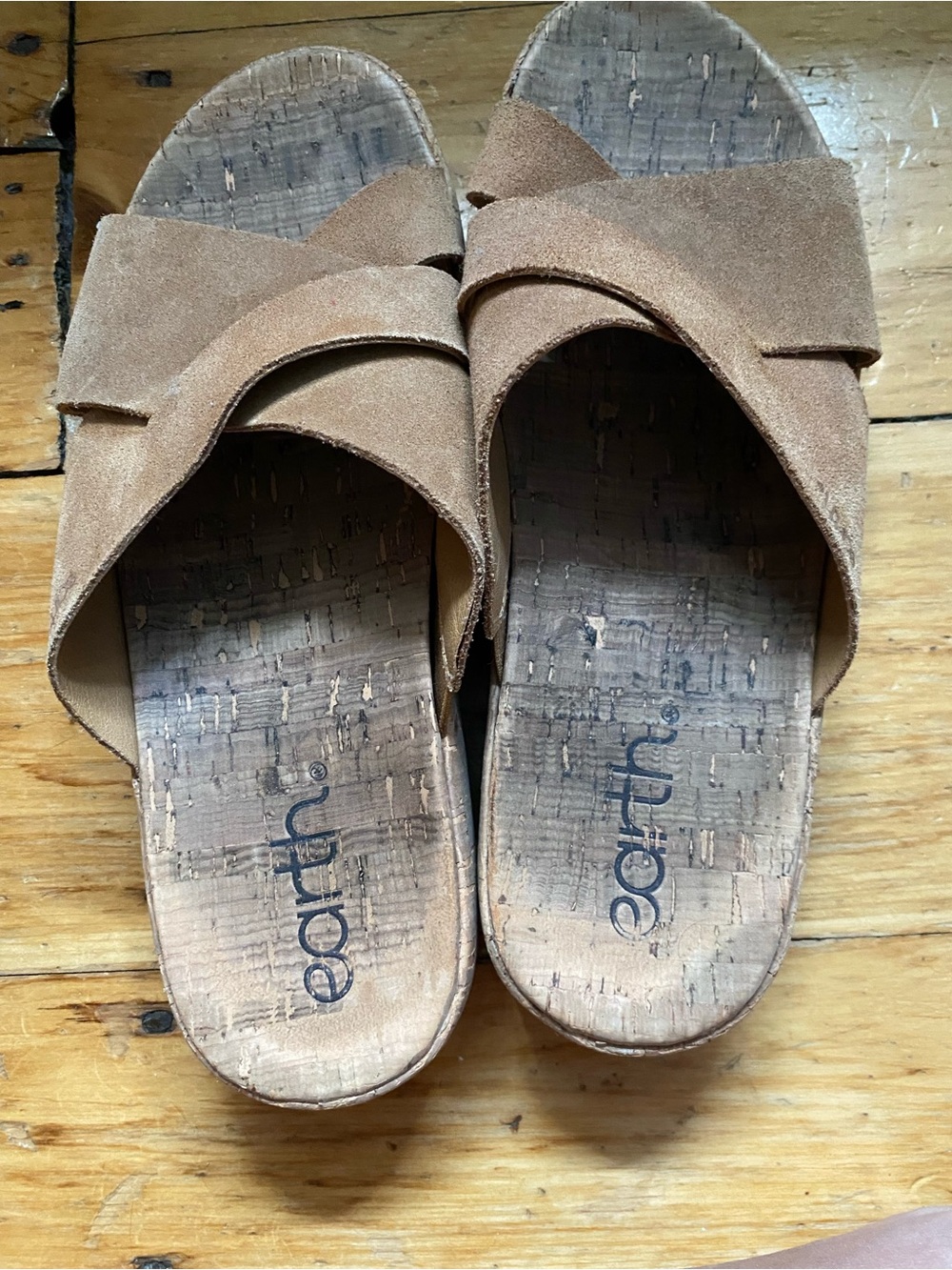 Earth Suede Crisscross Slide Sandals in Tan